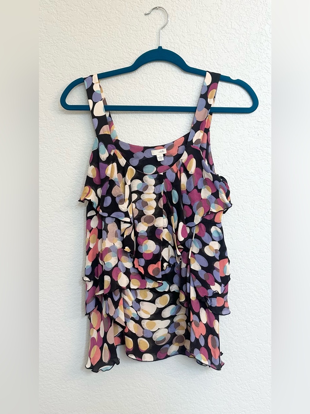 Odille Anthropologie Watercolor Dot Ruffle Blouse Tank Size 12